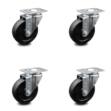 Service Caster 4 Inch Soft Rubber Wheel Swivel Top Plate Caster Set SCC-20S414-SRS-4